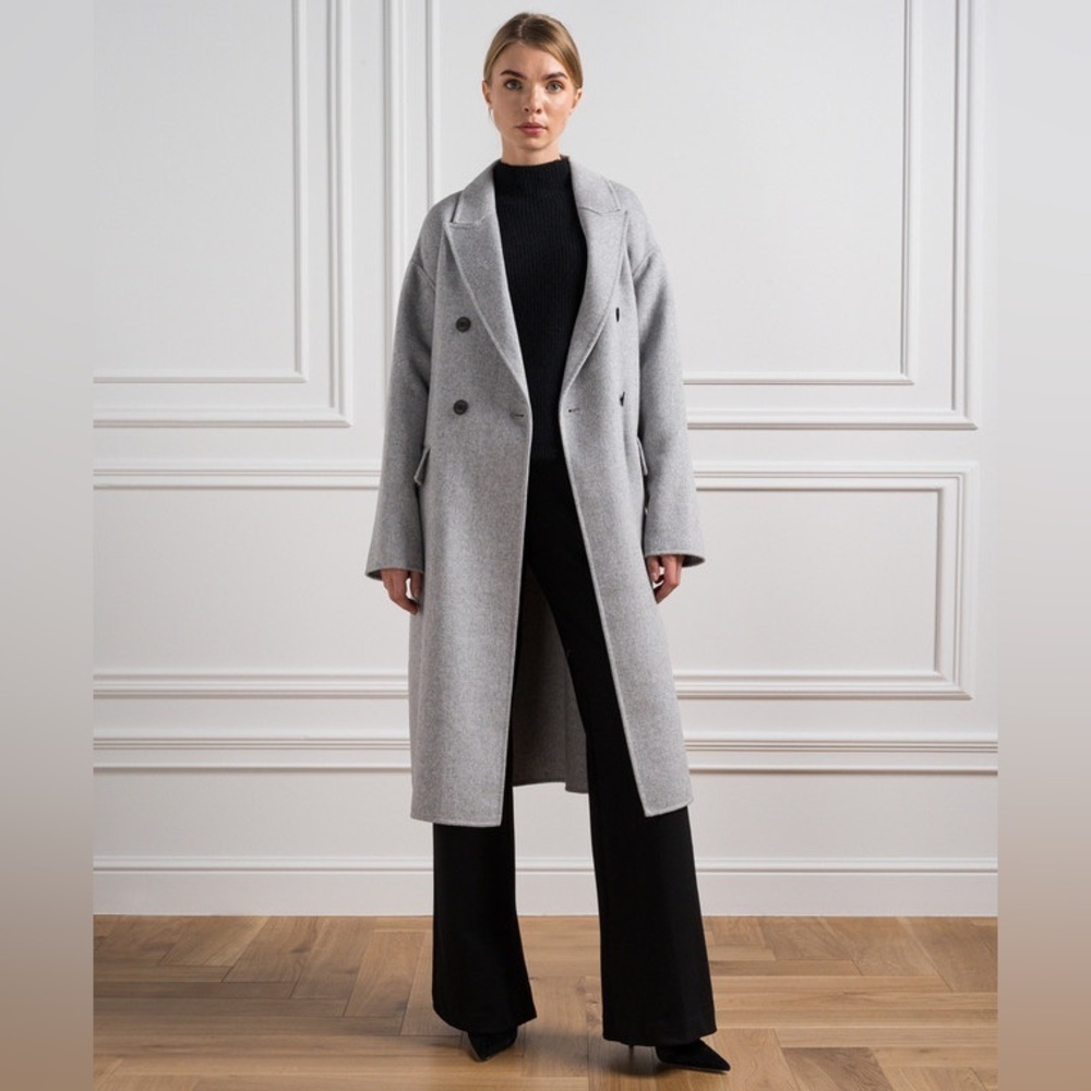 A Loves A Gray Wool Blend Coat Double Breasted Long Coat Women Size S NWT